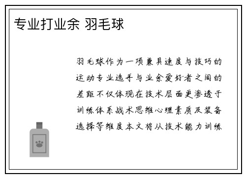专业打业余 羽毛球