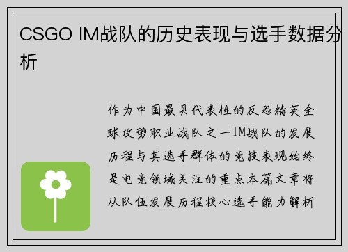 CSGO IM战队的历史表现与选手数据分析